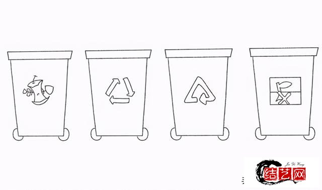 垃圾桶简笔画图解,可爱漂亮环保彩色分类垃圾箱画法教程