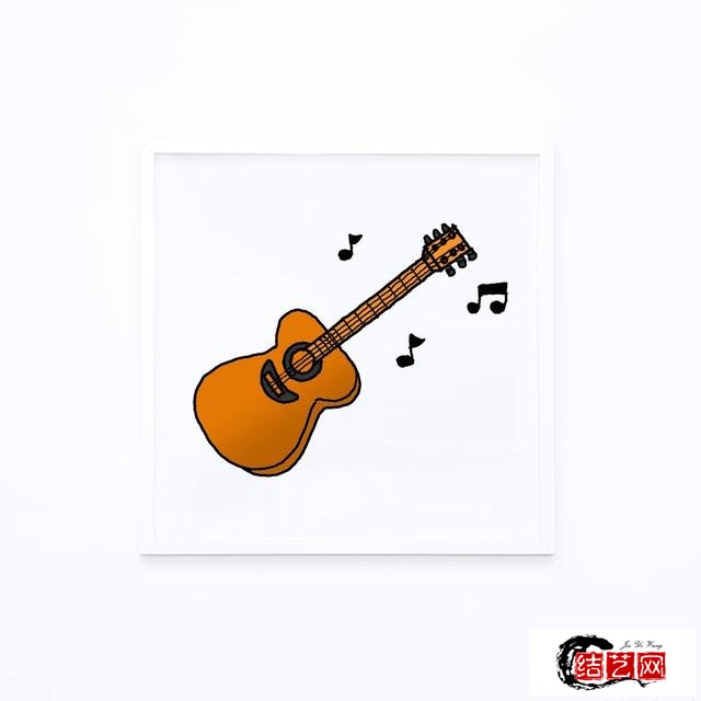 彩色吉他简笔画教程简单可爱的上色版吉它画法