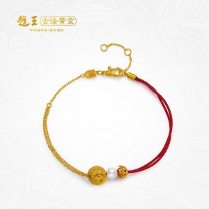 红绳配细金链，温柔时尚，独特东方气质的黄金手链