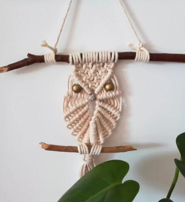 棉繩編織貓頭鷹掛飾，編繩手工也可以很可愛