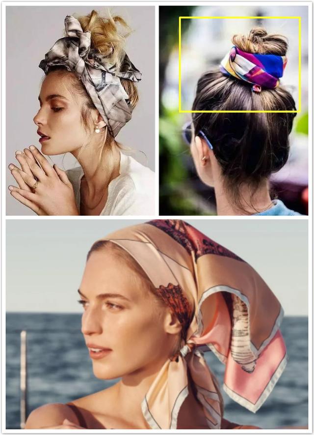 丝巾绑在头发上的系法图片