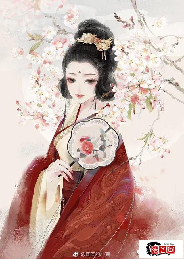 手绘古风美人插画绀云分翠拢香丝玉线界宫鸦翅金篦腻点兰烟