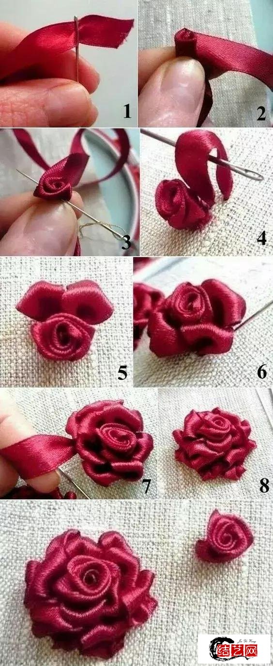 丝带折玫瑰花的步骤图图片